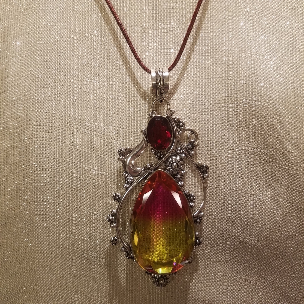 Large Bi Color Tourmaline And Ruby Gemstone Neckl… - image 2